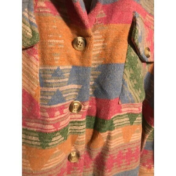 Aztec Western Colorblock Long Shacket Color Block Ethic Button Jacket M - Picture 6 of 7